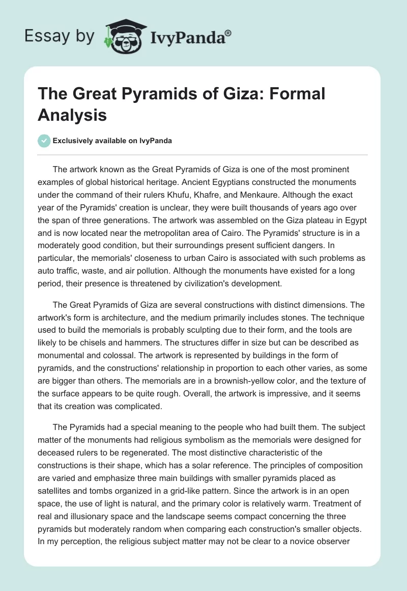 The Great Pyramids of Giza: Formal Analysis. Page 1
