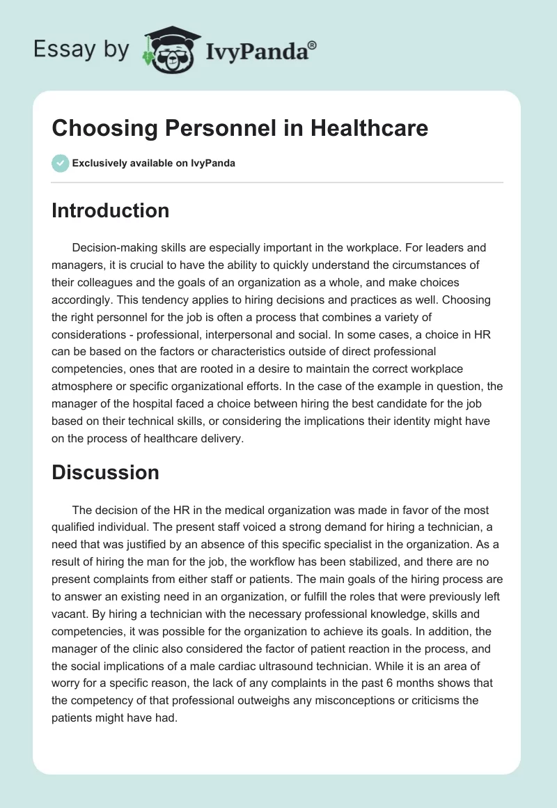 Choosing Personnel in Healthcare. Page 1