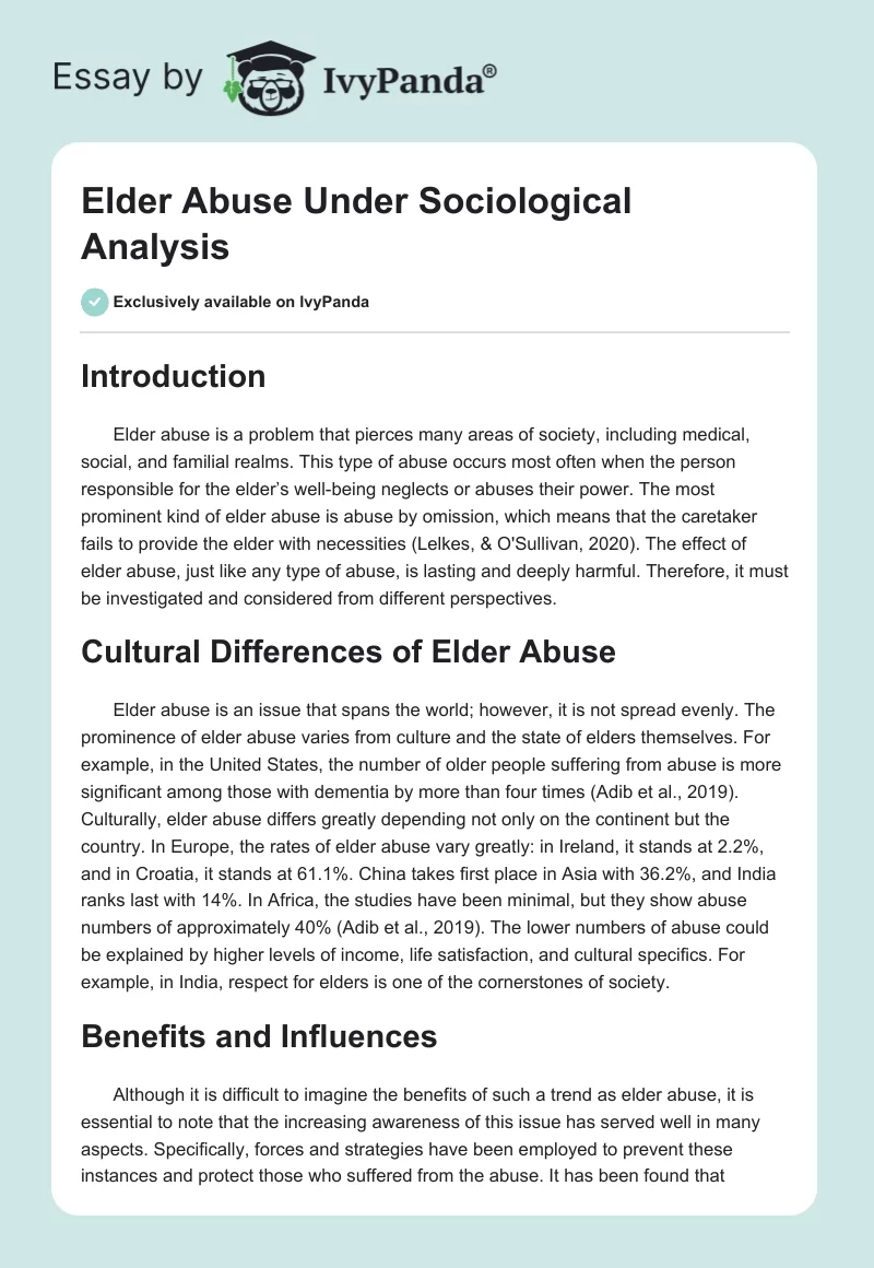 Elder Abuse Under Sociological Analysis. Page 1