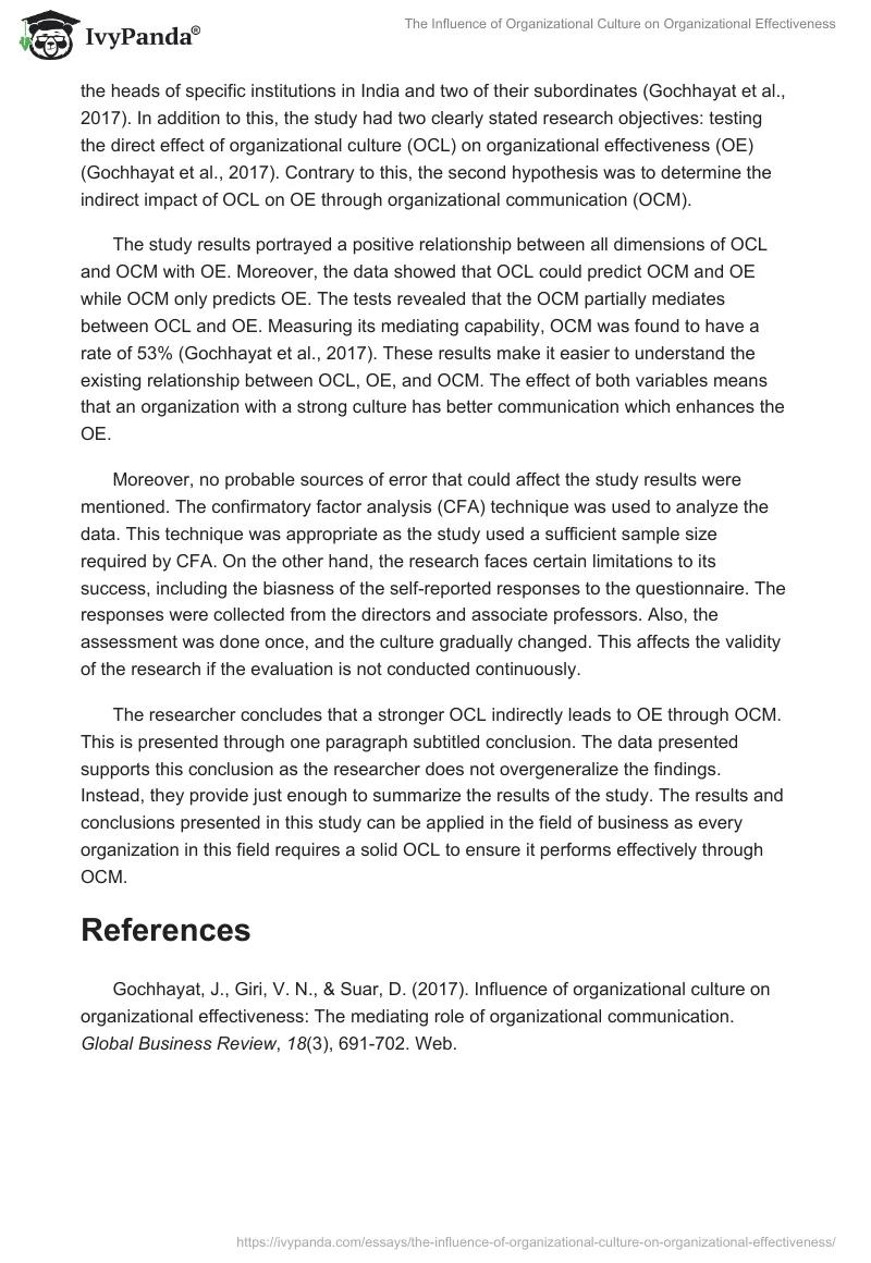 The Influence of Organizational Culture on Organizational Effectiveness. Page 2