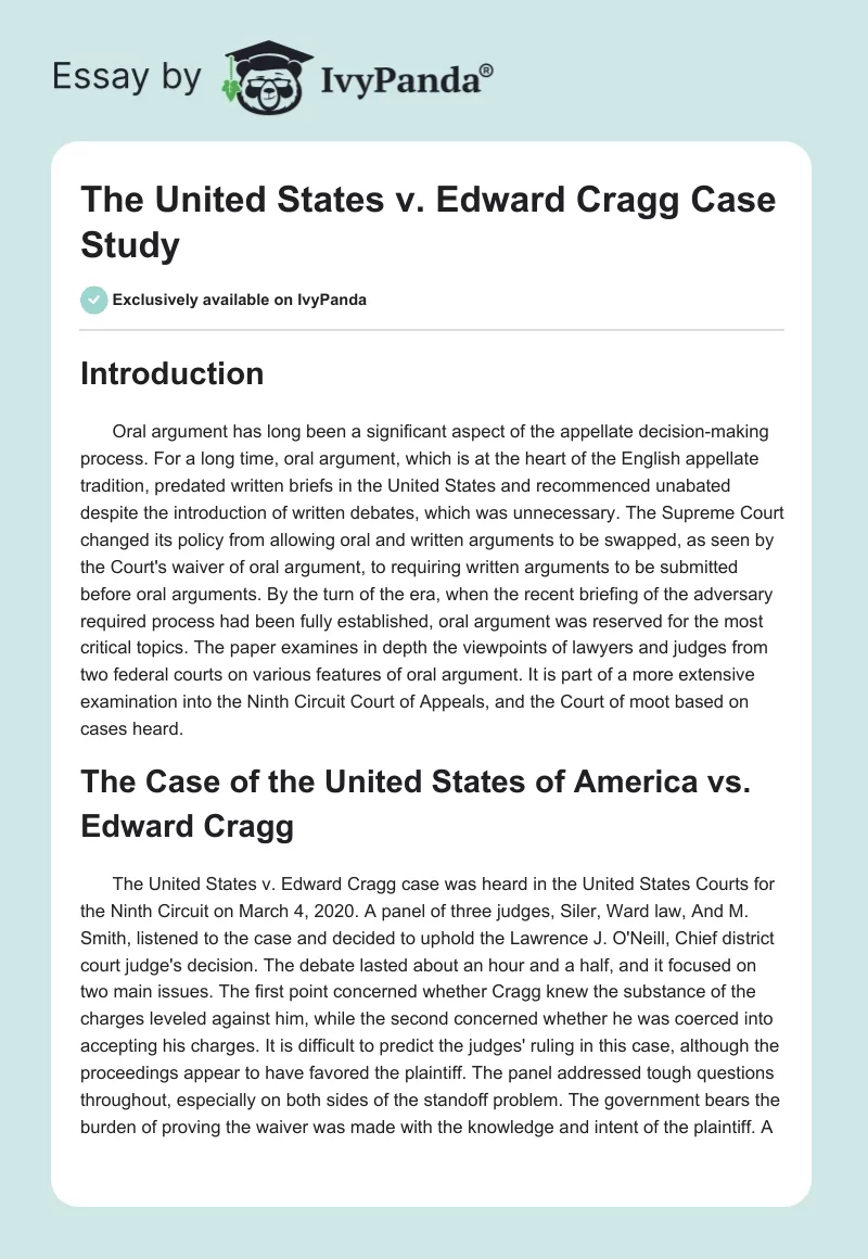 The United States v. Edward Cragg Case Study. Page 1