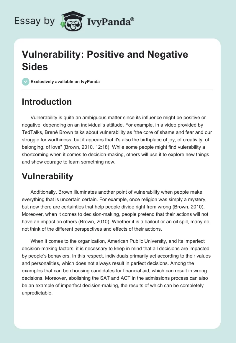 Vulnerability: Positive and Negative Sides. Page 1