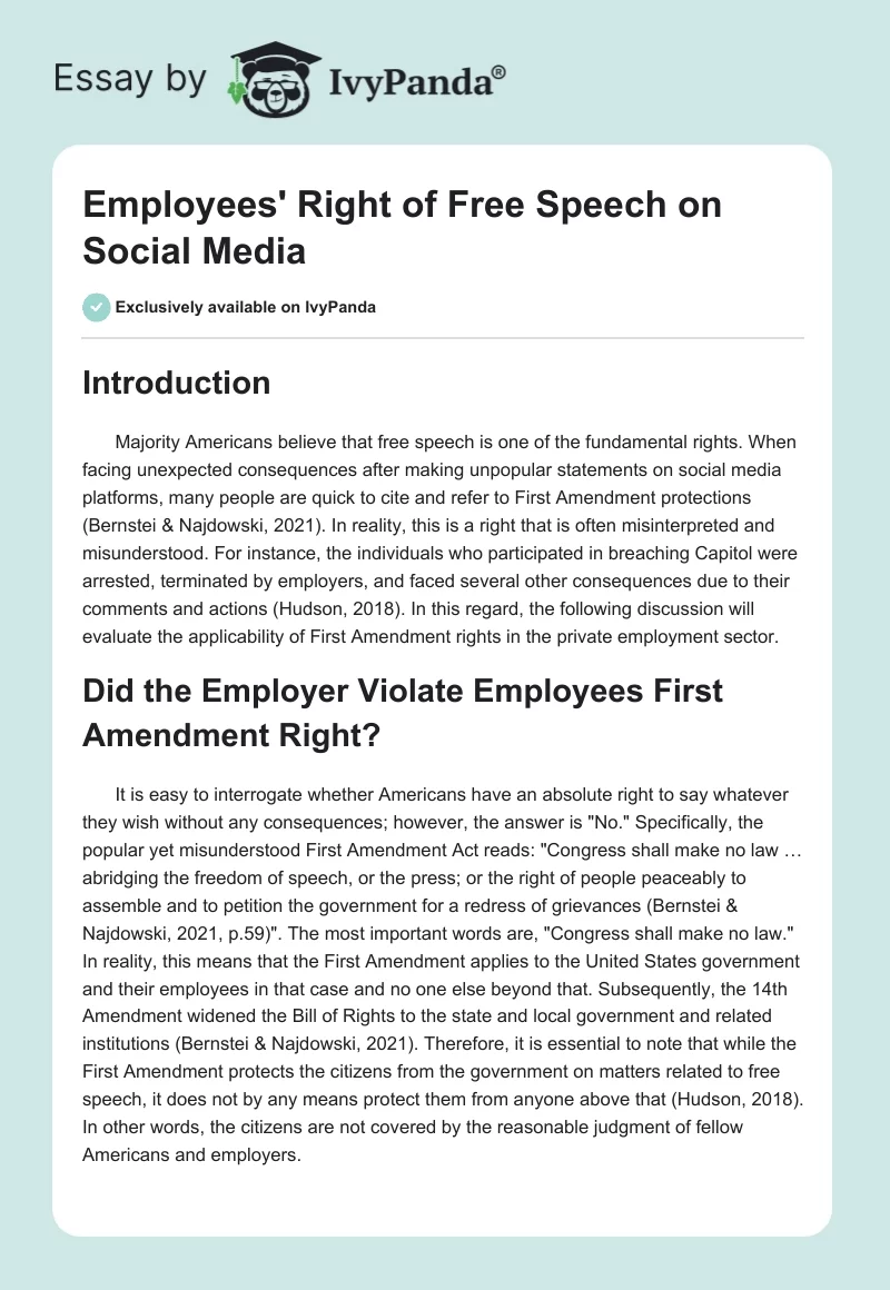 Employees' Right of Free Speech on Social Media. Page 1