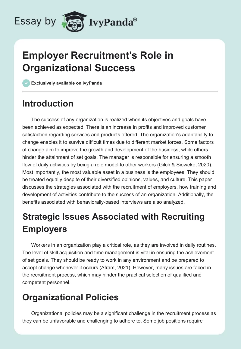 Employer Recruitment's Role in Organizational Success. Page 1