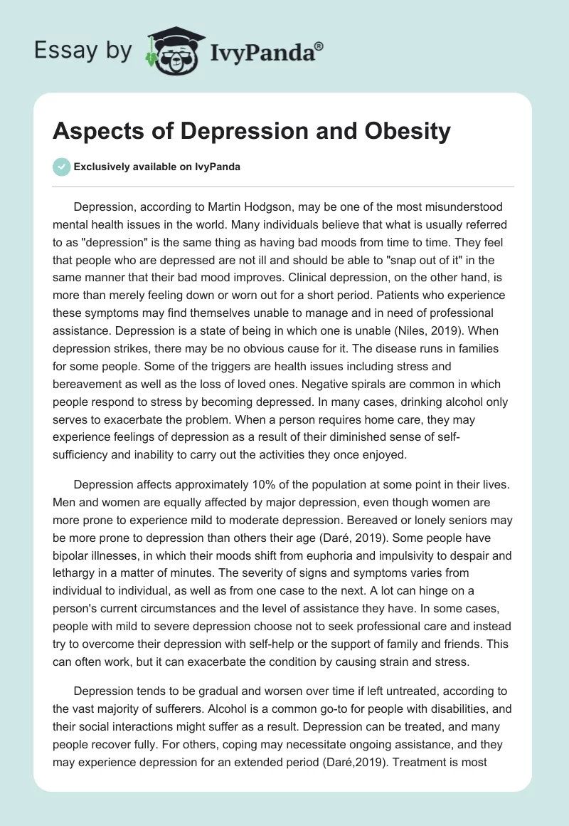 Aspects of Depression and Obesity. Page 1