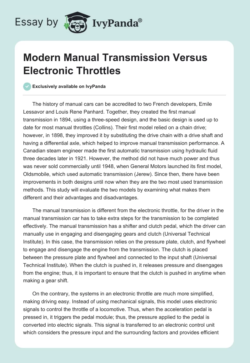 Modern Manual Transmission Versus Electronic Throttles. Page 1
