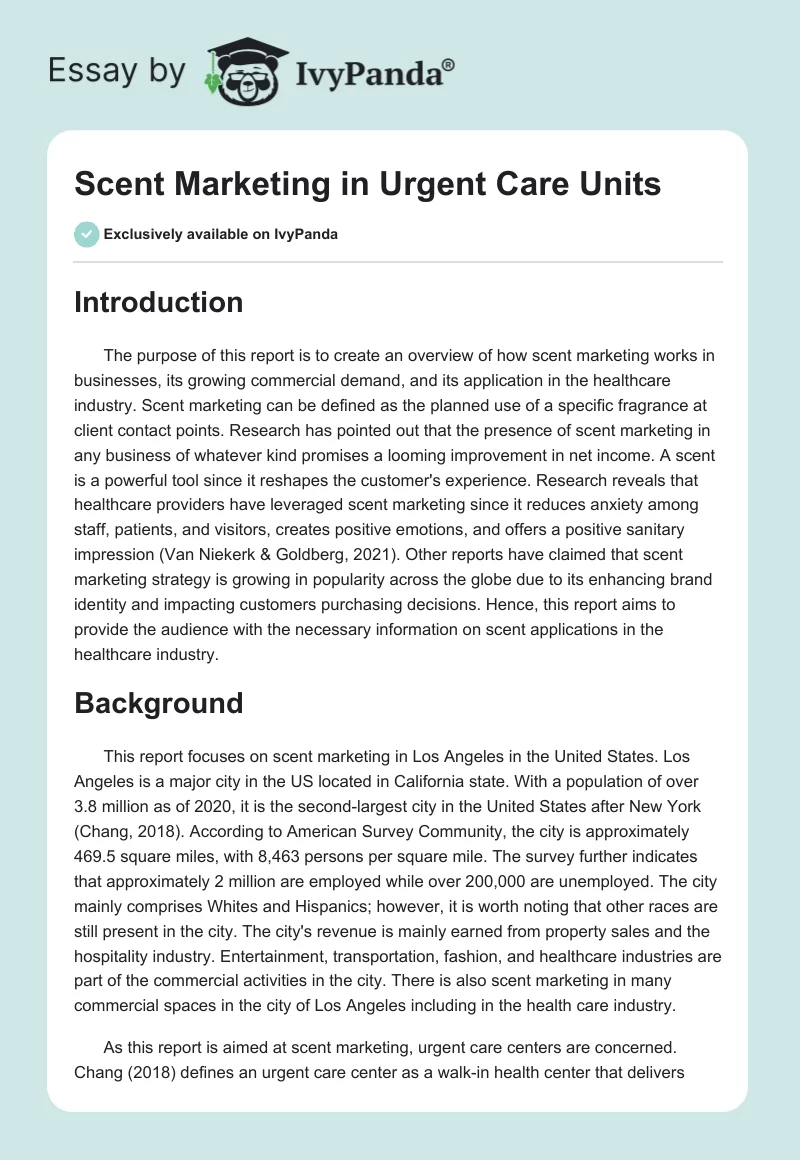 Scent Marketing in Urgent Care Units. Page 1
