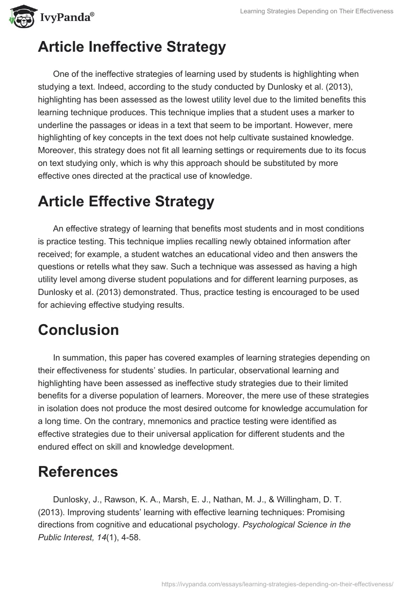 Learning Strategies Depending on Their Effectiveness. Page 2