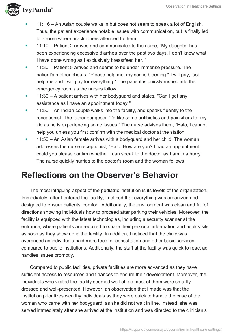 Observation in Healthcare Settings. Page 5
