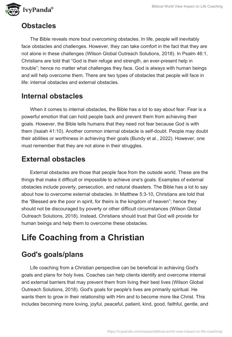 Biblical World View Impact on Life Coaching. Page 2
