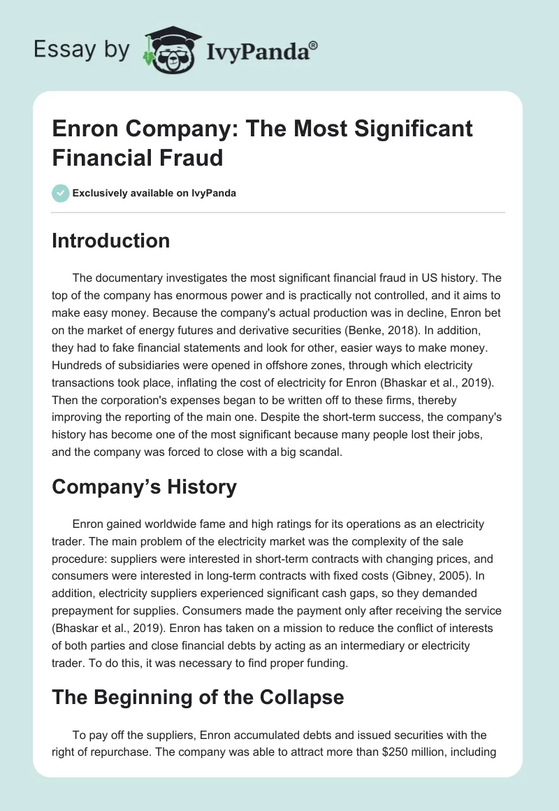 Enron Company: The Most Significant Financial Fraud. Page 1