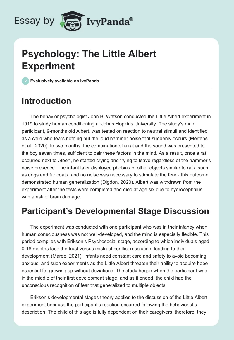 Psychology: The Little Albert Experiment. Page 1