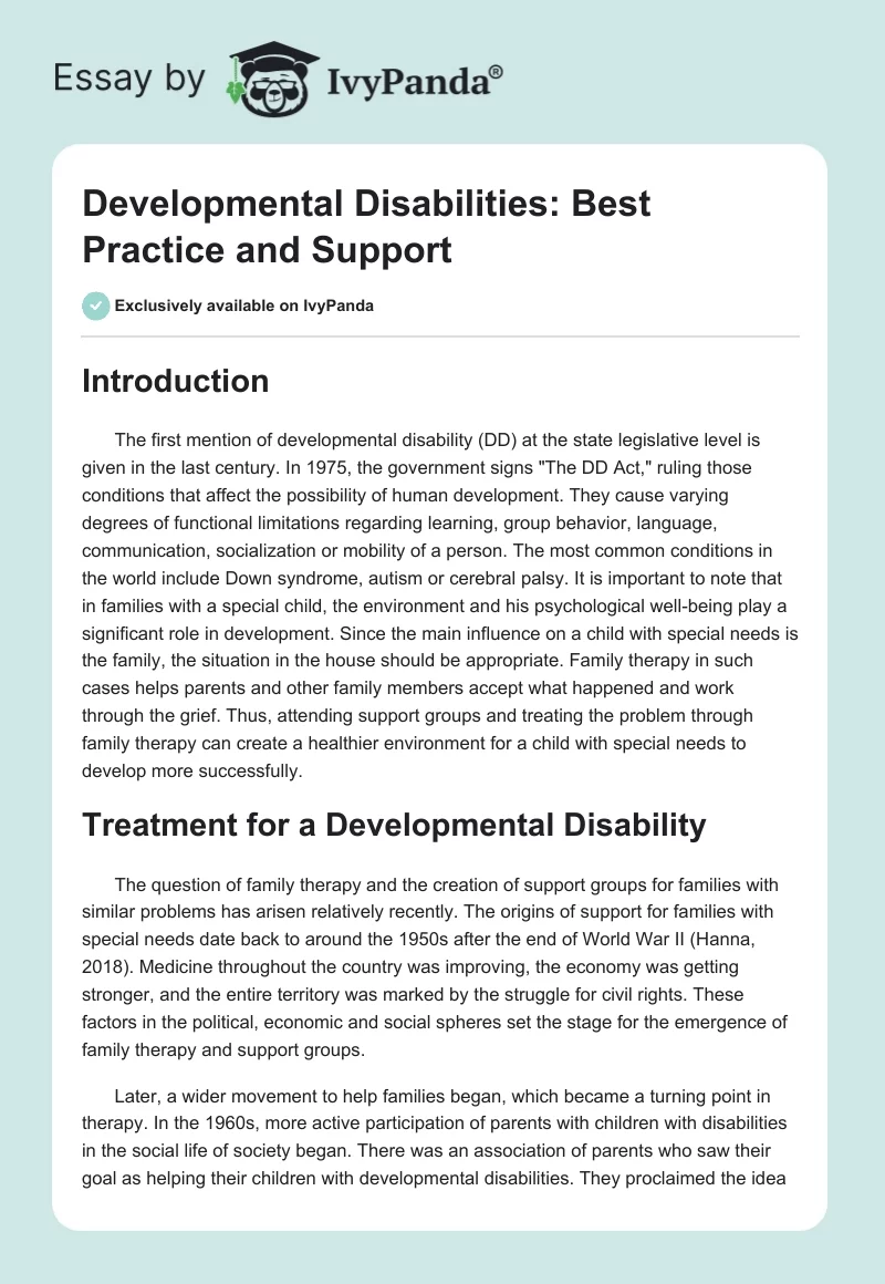 Developmental Disabilities: Best Practice and Support. Page 1