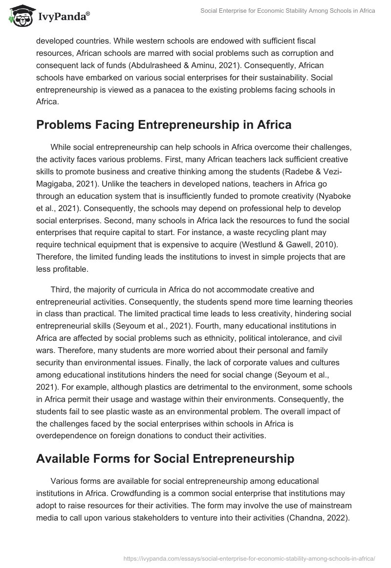 Social Enterprise for Economic Stability Among Schools in Africa. Page 5