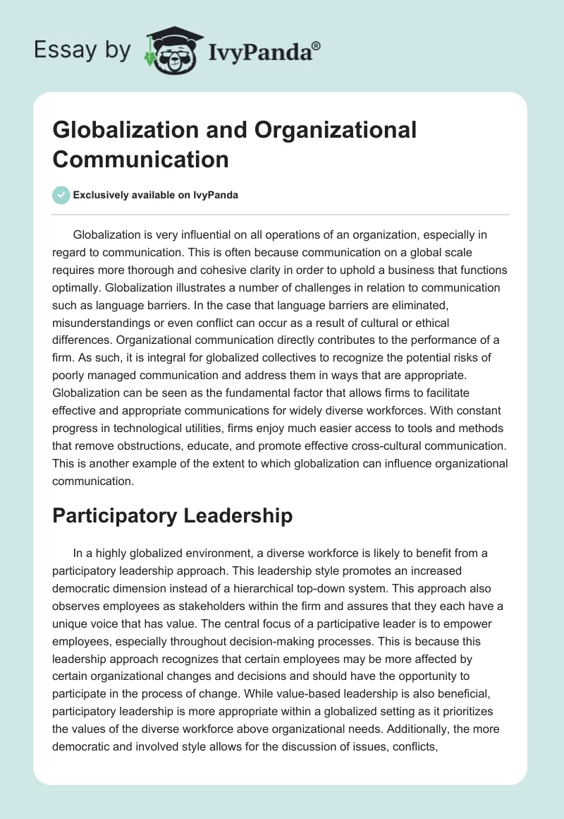 Globalization and Organizational Communication. Page 1