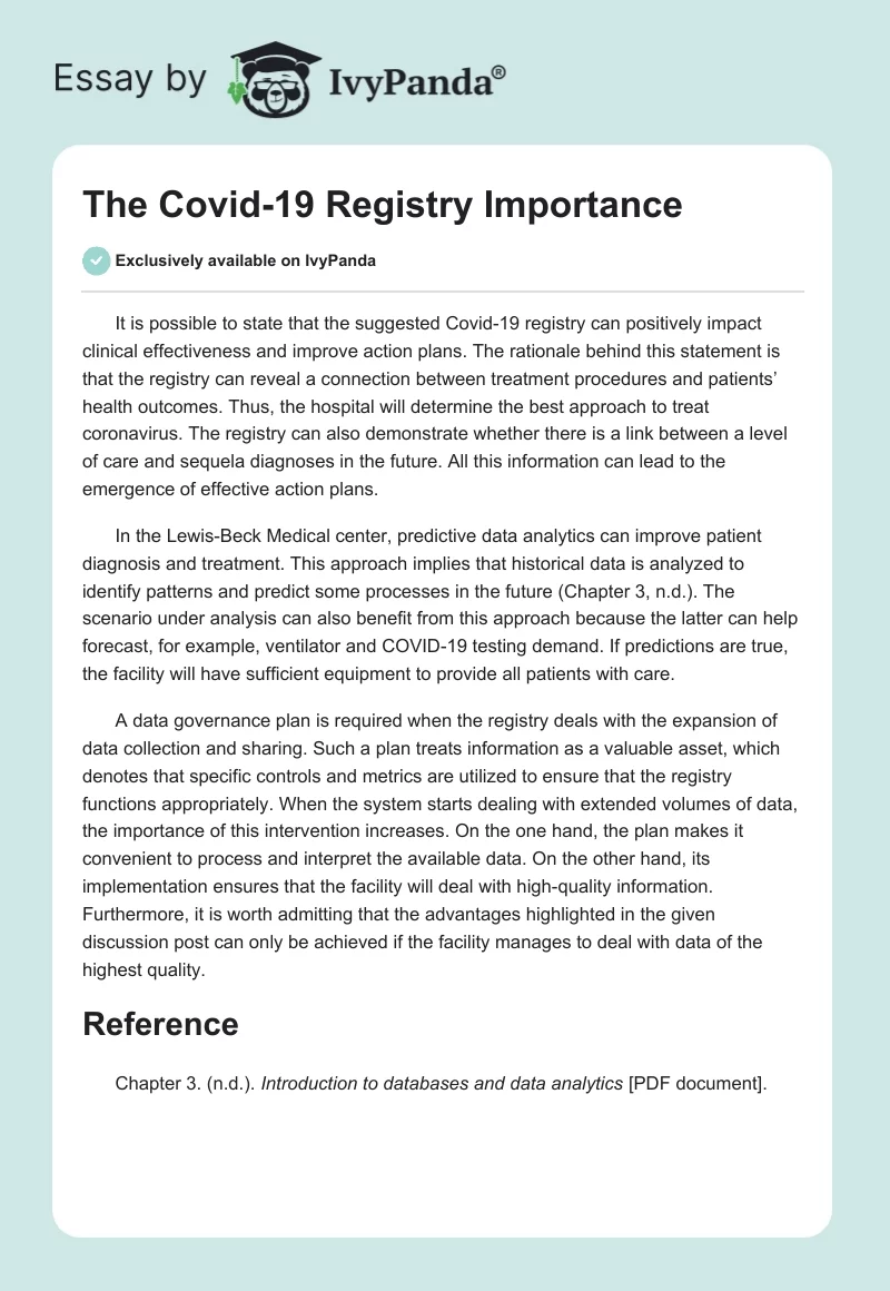 The Covid-19 Registry Importance. Page 1