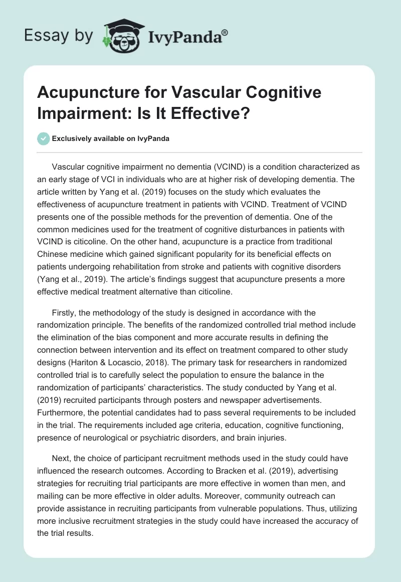 Acupuncture for Vascular Cognitive Impairment: Is It Effective?. Page 1