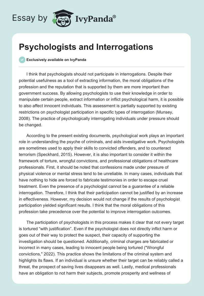 Psychologists and Interrogations. Page 1