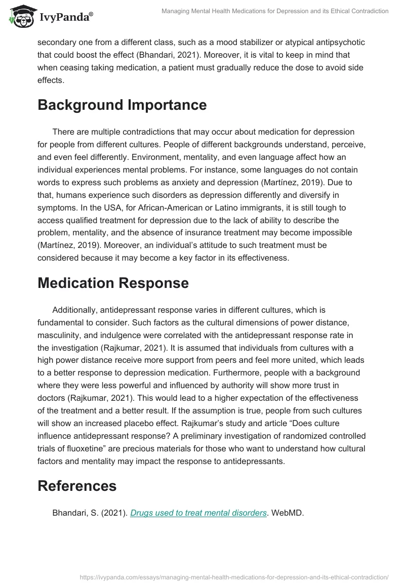 Managing Mental Health Medications for Depression and its Ethical Contradiction. Page 2