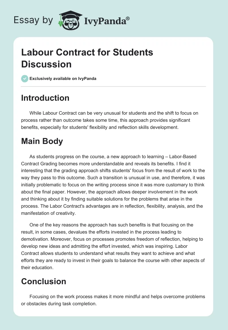 Labour Contract for Students Discussion. Page 1