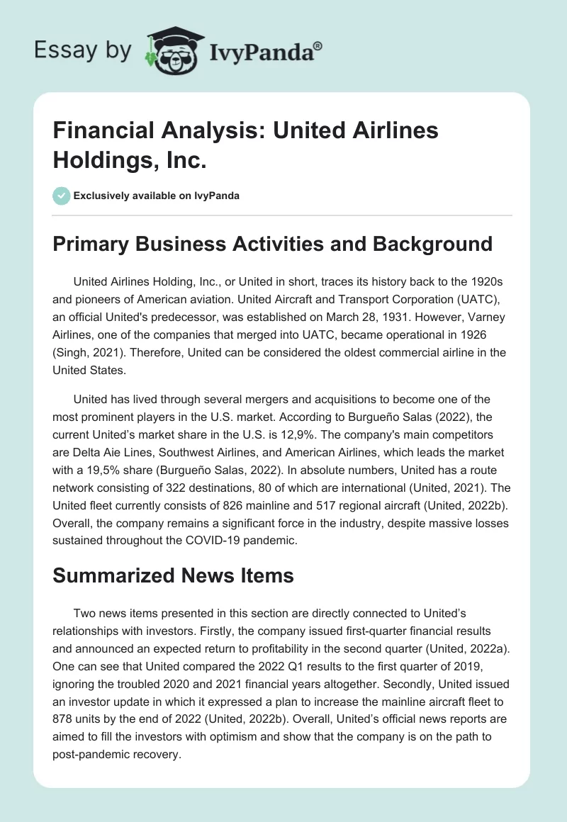 Financial Analysis: United Airlines Holdings, Inc.. Page 1