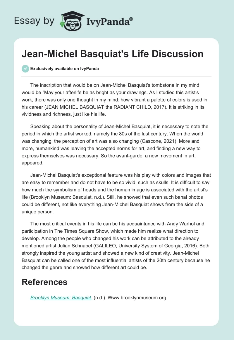 Jean-Michel Basquiat's Life Discussion. Page 1