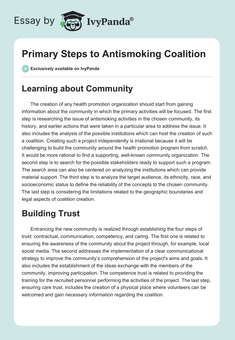 Primary Steps to Antismoking Coalition. Page 1