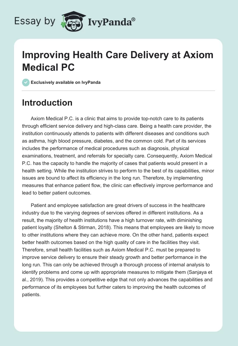 Improving Health Care Delivery at Axiom Medical PC. Page 1