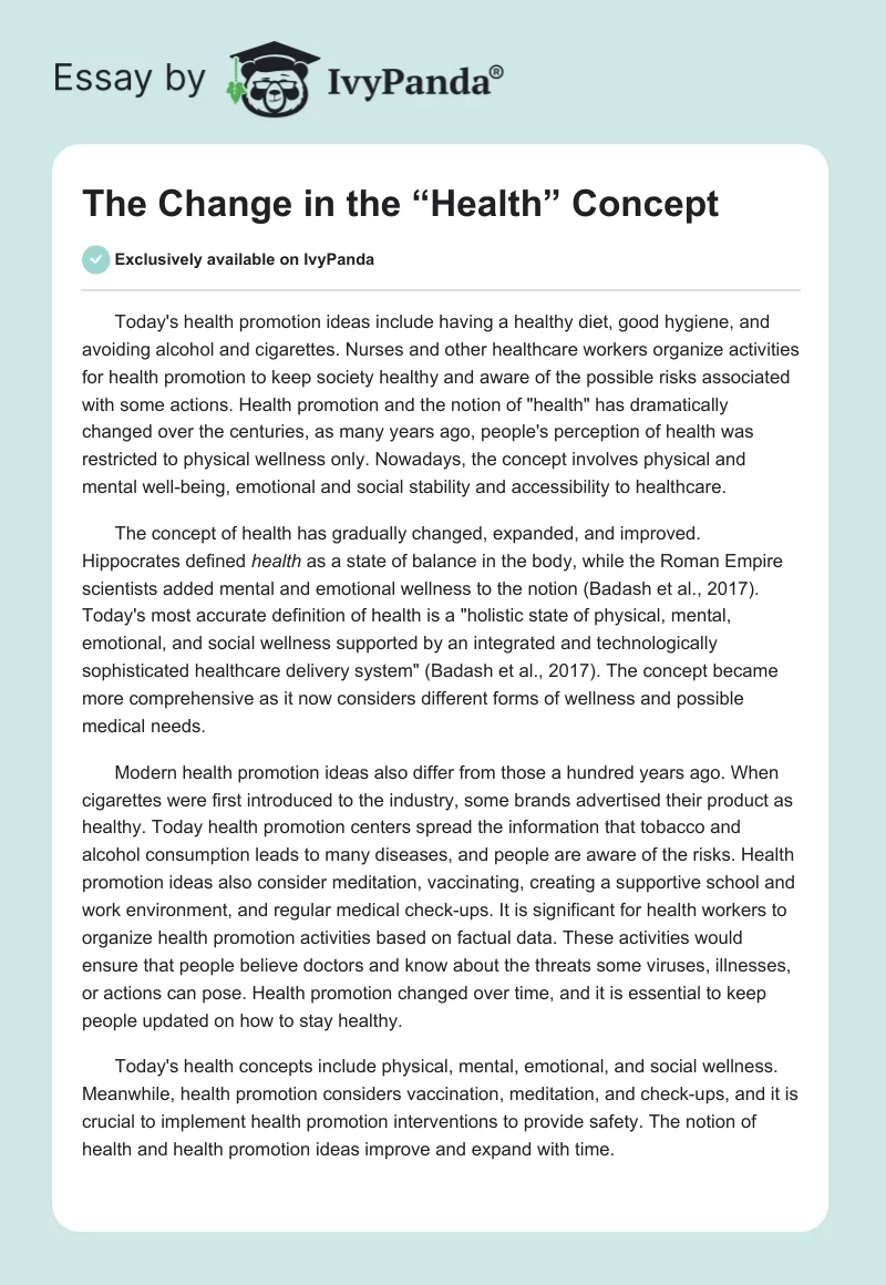 The Change in the “Health” Concept. Page 1