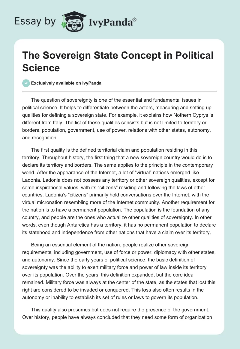 The Sovereign State Concept in Political Science. Page 1