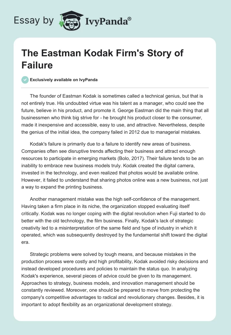The Eastman Kodak Firm's Story of Failure. Page 1