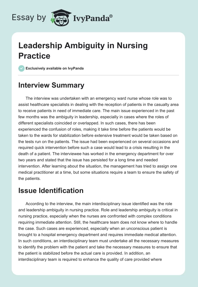 Leadership Ambiguity in Nursing Practice. Page 1