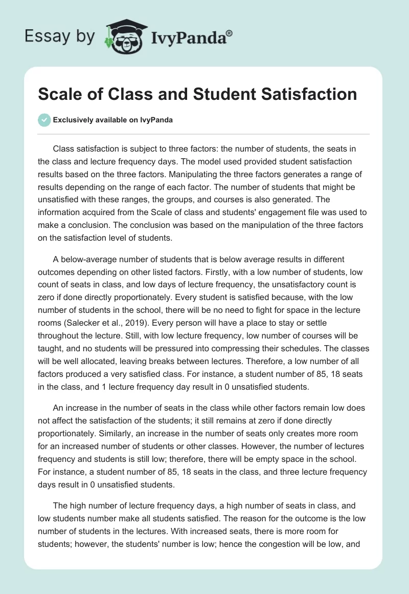 Scale of Class and Student Satisfaction. Page 1
