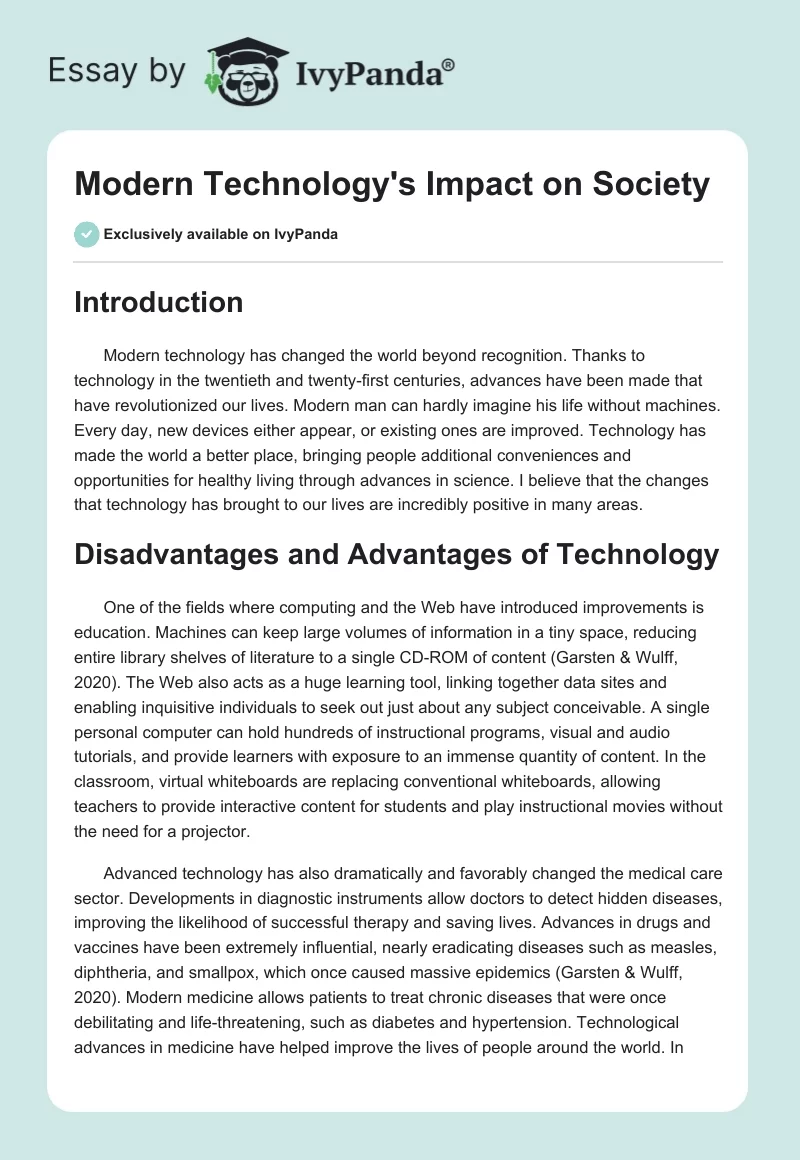 Modern Technology's Impact on Society. Page 1