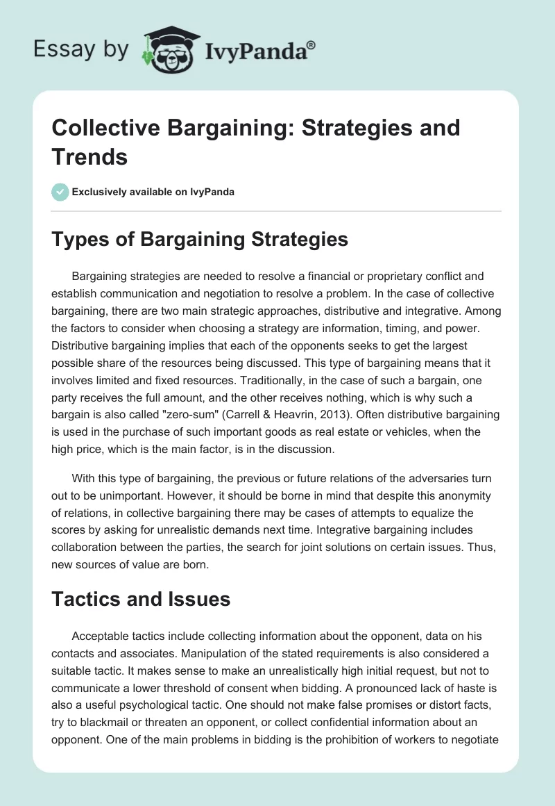 Collective Bargaining: Strategies and Trends. Page 1