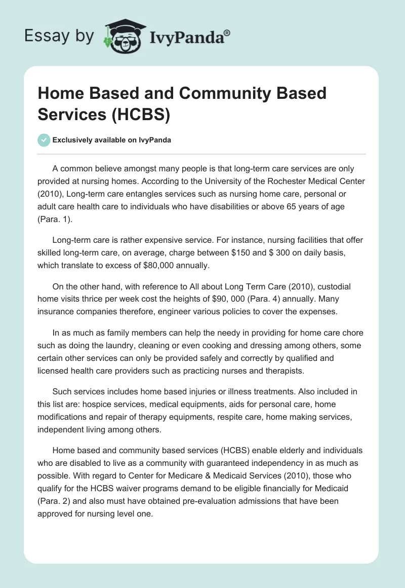 Home Based and Community Based Services (HCBS). Page 1