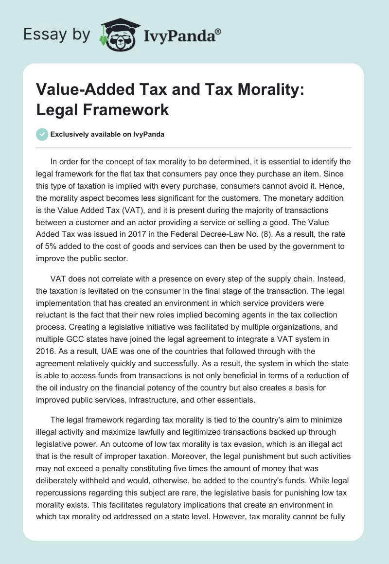 Value-Added Tax and Tax Morality: Legal Framework. Page 1
