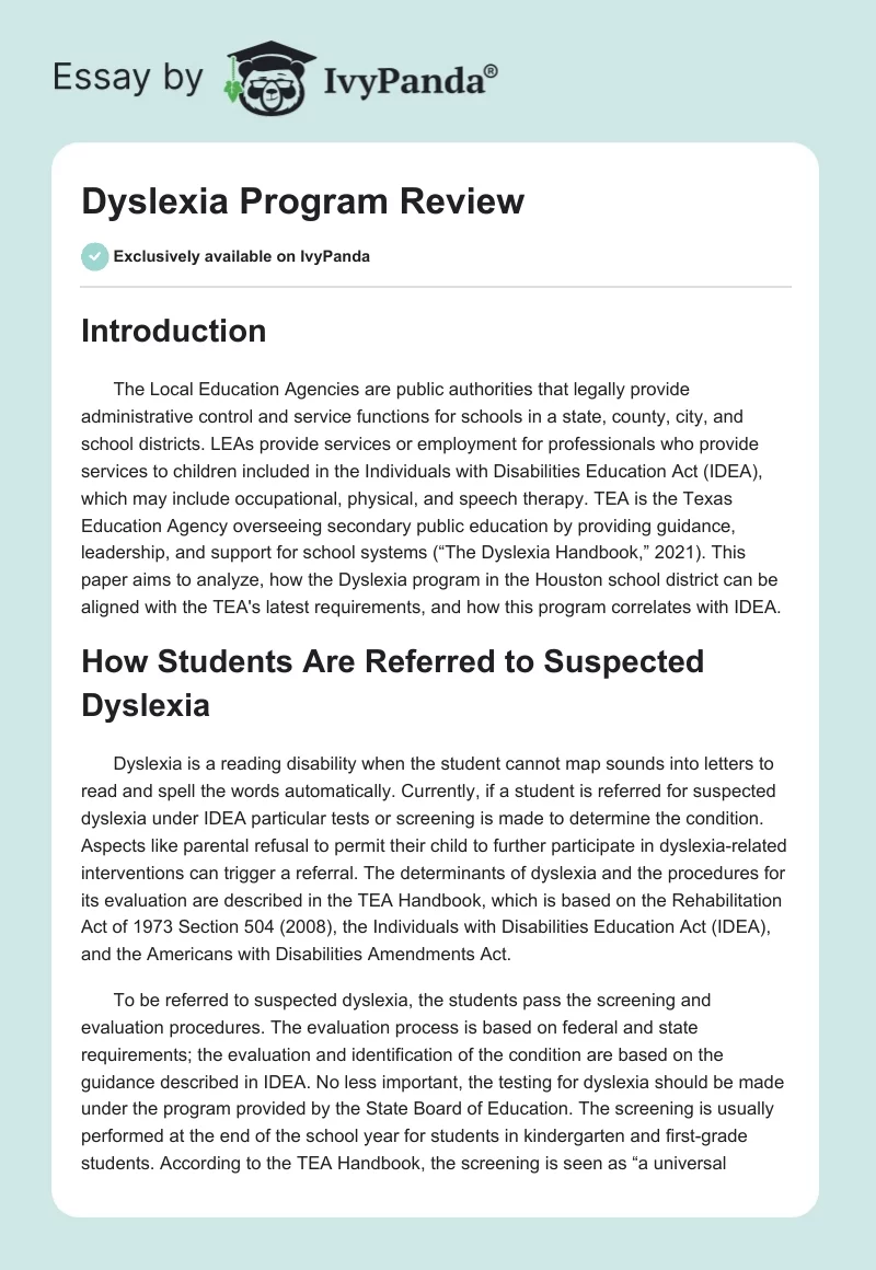 Dyslexia Program Review. Page 1