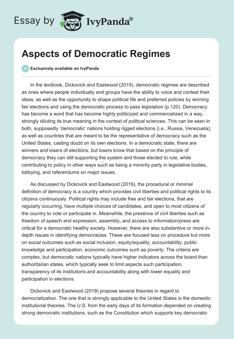 Aspects of Democratic Regimes. Page 1