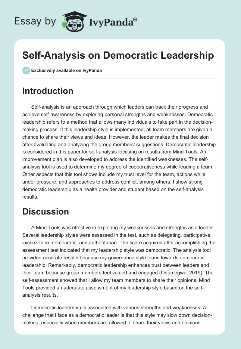 Self-Analysis on Democratic Leadership. Page 1
