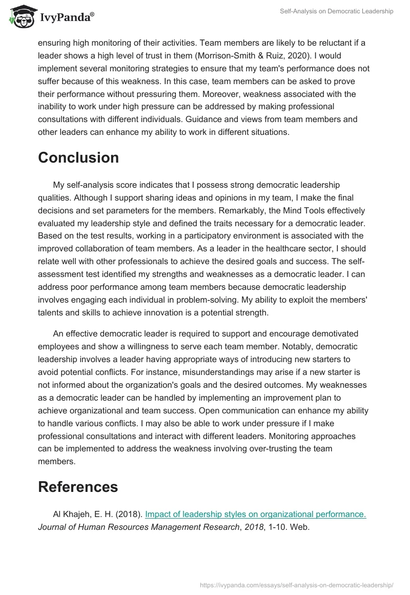 Self-Analysis on Democratic Leadership. Page 3