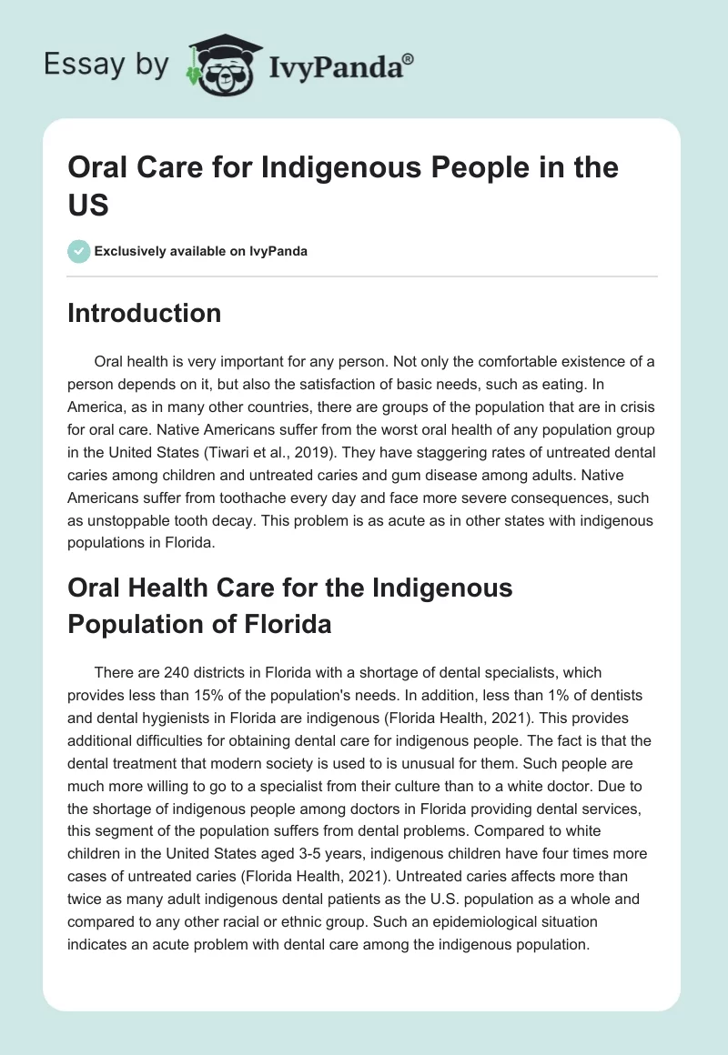 Oral Care for Indigenous People in the US. Page 1