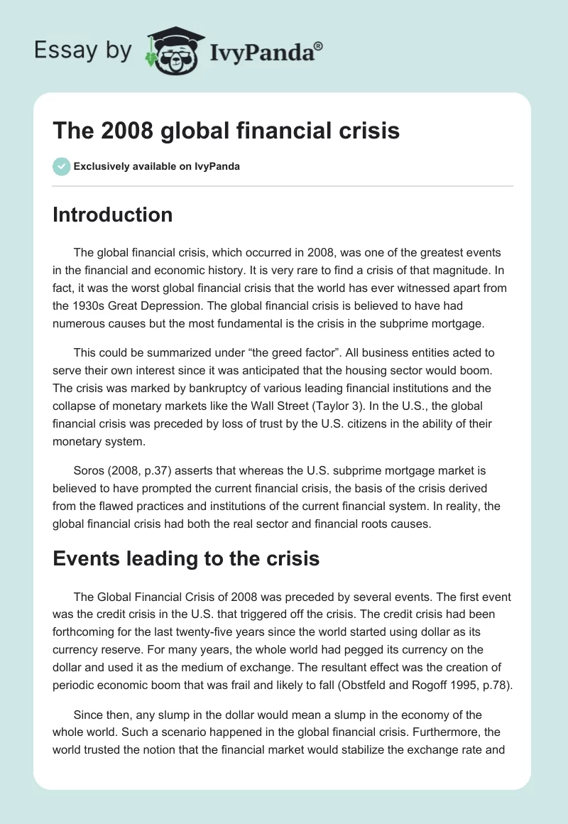 The 2008 global financial crisis. Page 1