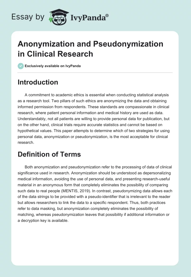 Anonymization and Pseudonymization in Clinical Research. Page 1