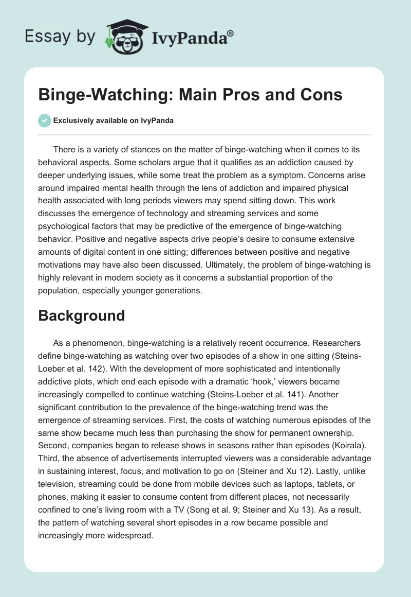 Binge-Watching: Main Pros and Cons. Page 1