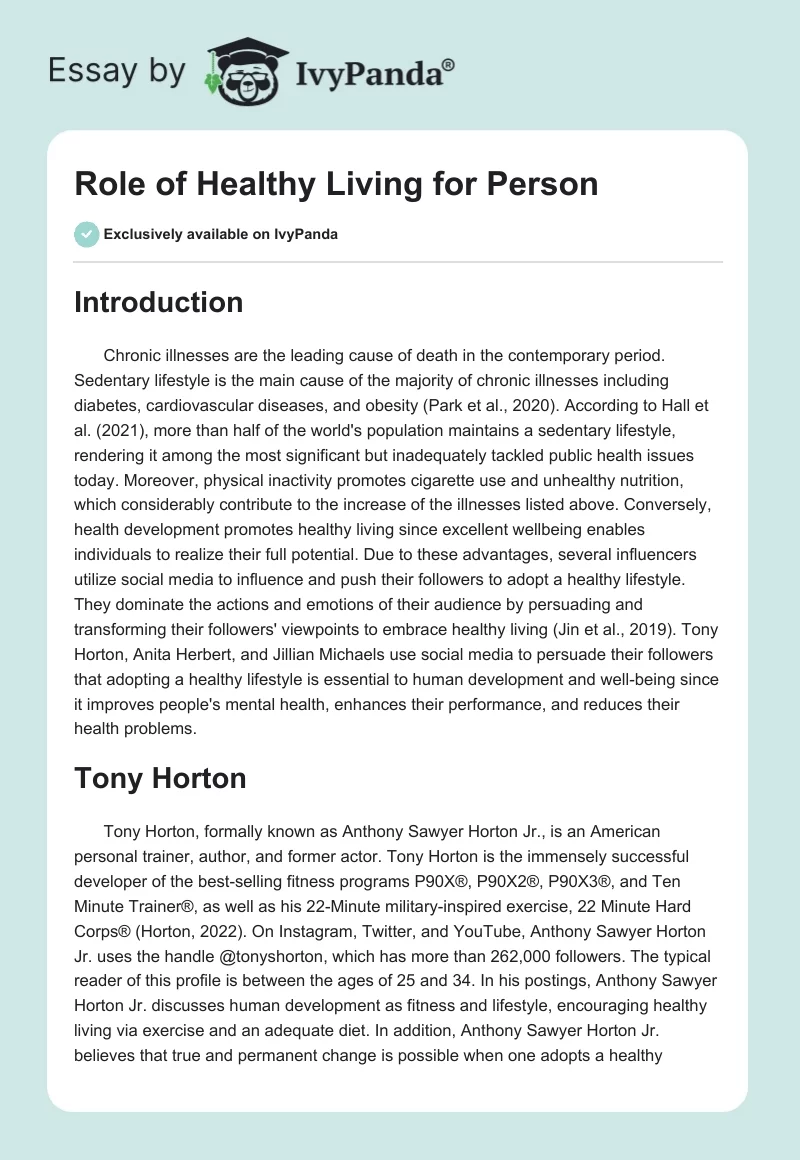 Role of Healthy Living for Person. Page 1
