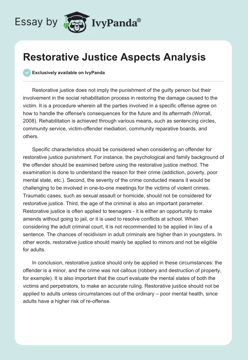 Restorative Justice Aspects Analysis. Page 1