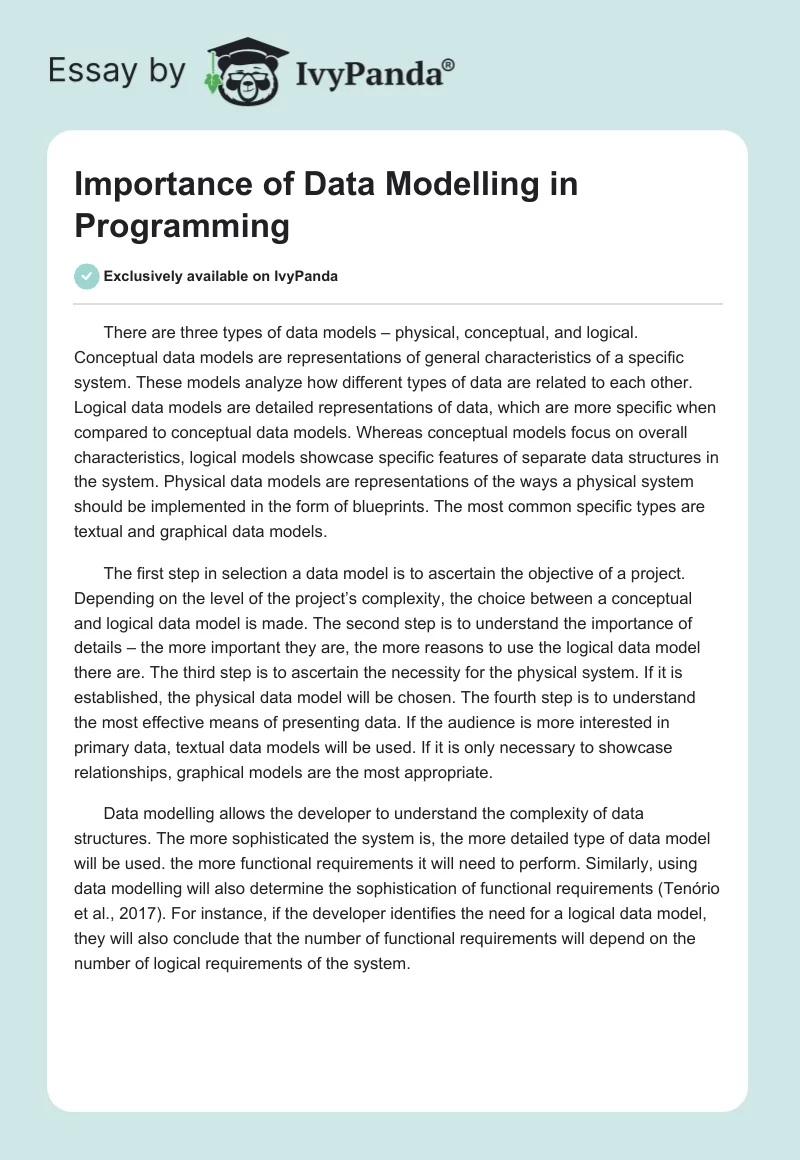 Importance of Data Modelling in Programming. Page 1