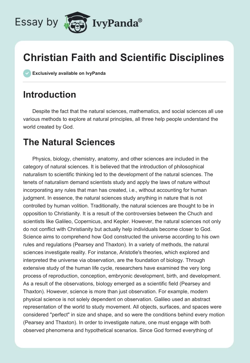 Christian Faith and Scientific Disciplines. Page 1