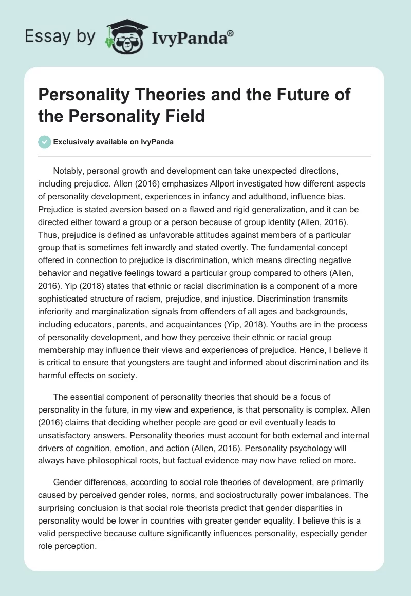 Personality Theories and the Future of the Personality Field. Page 1